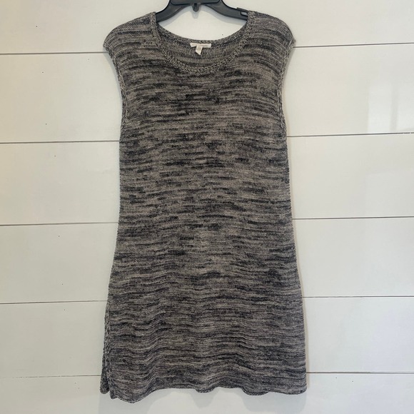 EILEEN FISHER Sweater Vest Dress Black White 100% Organic Linen Medium - Picture 1 of 6